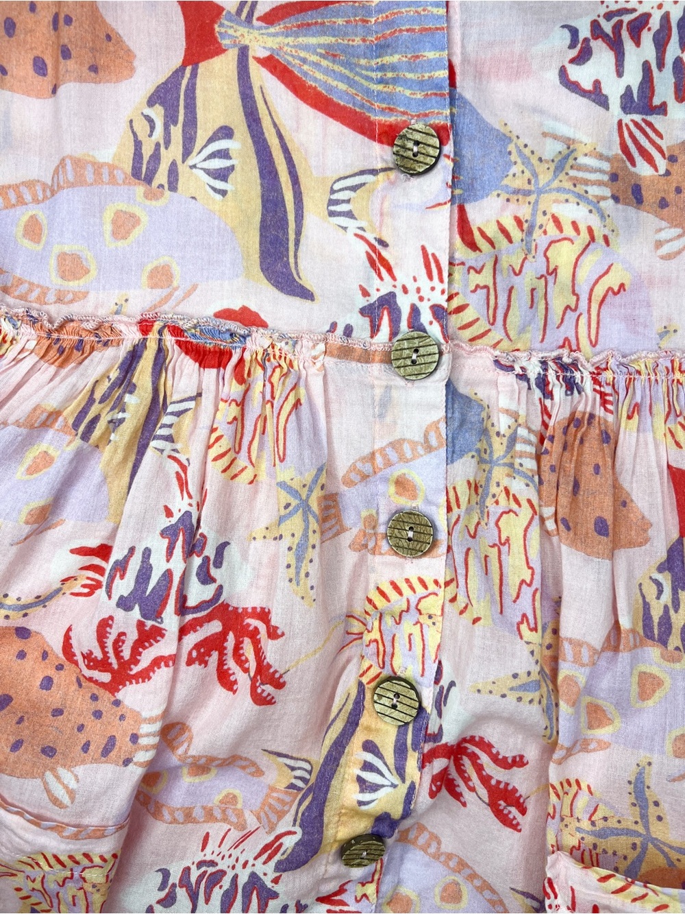 Free People Oceana Mini Dress Pink Fish Print Babydoll Button Up size Small - Picture 9 of 9